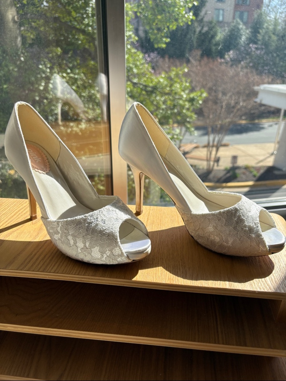 pink paradox London White Lace Peep-Toe Stilettos